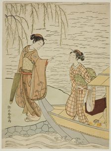 Two Girls Leaving a Boat, c. 1767/68. Creator: Suzuki Harunobu