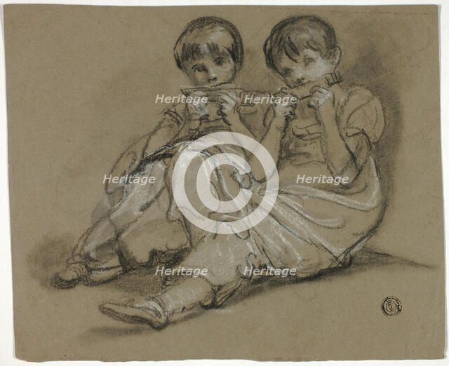 Two Girls Playing on Combs (recto); Sketch of Seated Woman with Fragment of Another... , c. 1790. Creators: Thomas Barker, Thomas Jones Barker.