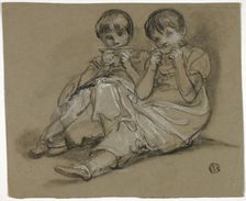 Two Girls Playing on Combs (recto); Sketch of Seated Woman with Fragment of Another... , c. 1790. Creators: Thomas Barker, Thomas Jones Barker