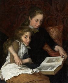 Two girls reading, early 20th century. Creator: Arthur George Walker