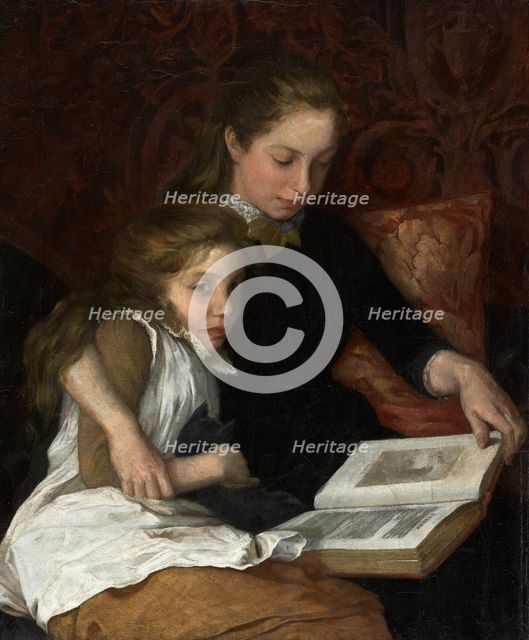 Two girls reading, early 20th century. Creator: Arthur George Walker.