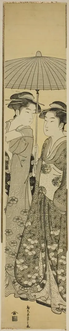 Two Girls under an Umbrella, c. 1788/89. Creator: Hosoda Eishi