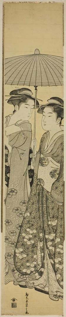 Two Girls under an Umbrella, c. 1788/89. Creator: Hosoda Eishi