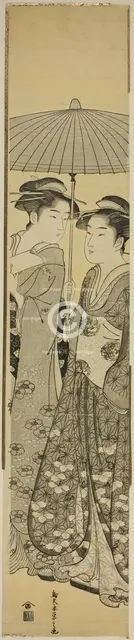 Two Girls under an Umbrella, c. 1788/89. Creator: Hosoda Eishi.