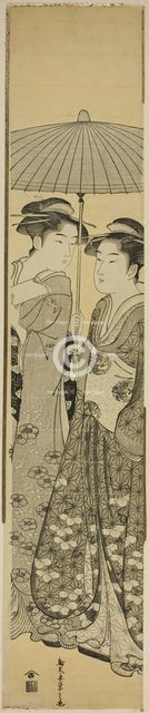 Two Girls under an Umbrella, c. 1788/89. Creator: Hosoda Eishi.