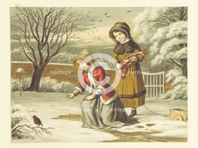 Two girls with a robin, 1853.  Creator: Unknown.