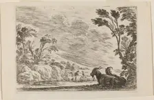 Two Goats Lying Down, 1642. Creator: Stefano della Bella