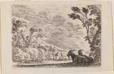 Two Goats Lying Down, 1642. Creator: Stefano della Bella