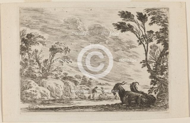 Two Goats Lying Down, 1642. Creator: Stefano della Bella.