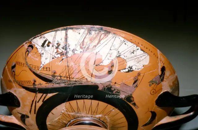 Two Greek Ships on a Greek Vase (Kylix), c6th century BC.  Artist: Nikosthenes.