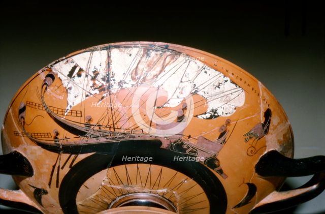 Two Greek Ships on a Greek Vase (Kylix), c6th century BC.  Artist: Nikosthenes.
