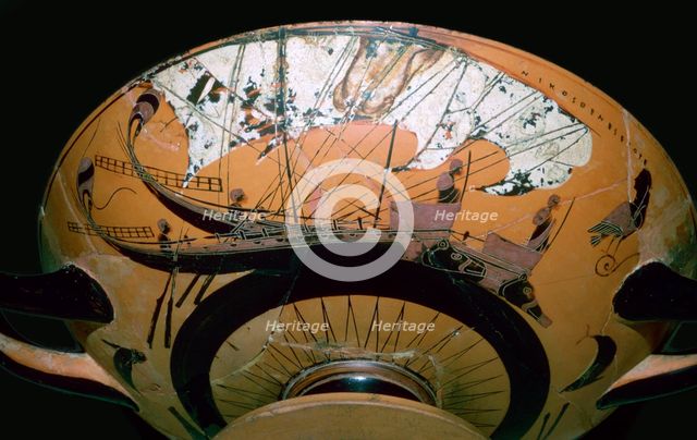 Two Greek ships painted on a Greek cup. Artist: Unknown