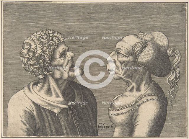 Two Grotesque Heads, 1538-73. Creator: Hans Liefrinck.