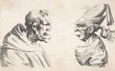 Two Grotesque Heads, 1640s., 1640s. Creator: Anon