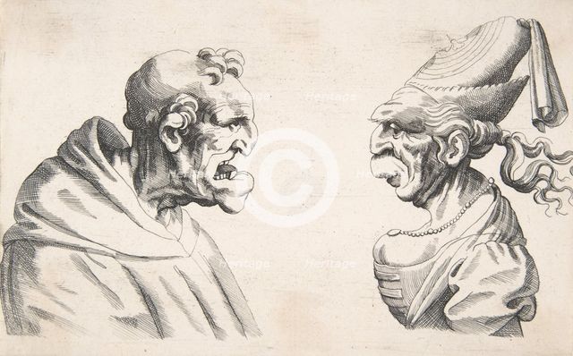 Two Grotesque Heads, 1640s., 1640s. Creator: Anon.