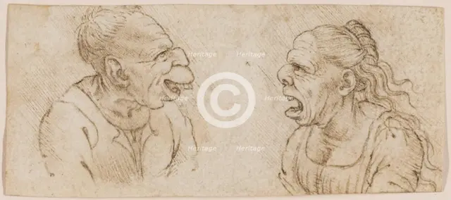 Two Grotesque Heads Facing Each Other in Profile, c1510. Creator: Francesco Melzi.