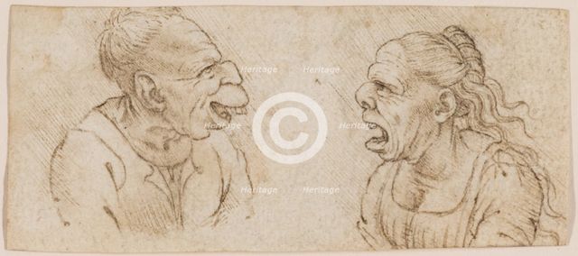 Two Grotesque Heads Facing Each Other in Profile, c1510. Creator: Francesco Melzi.