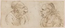Two Grotesque Heads Facing Each Other in Profile, c1510. Creator: Francesco Melzi