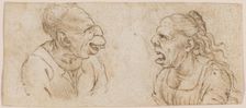 Two Grotesque Heads Facing Each Other in Profile, c1510. Creator: Francesco Melzi