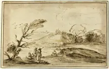 Two Groups of Figures in a Landscape, n.d. Creator: Unknown