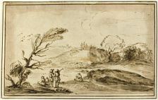Two Groups of Figures in a Landscape, n.d. Creator: Unknown