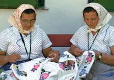 Two Hungarian women embroidering. Artist: CM Dixon