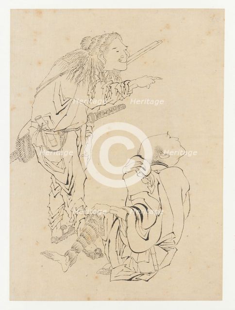 Two hunters, Edo period, 19th century. Creator: Hokusai.