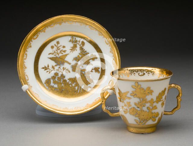 Two-handled Cup and Saucer, Meissen, 1720/25. Creator: Meissen Porcelain.