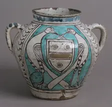Two-Handled Jar with Birds and a Coat of Arms, Italian, early 1400s. Creator: Unknown