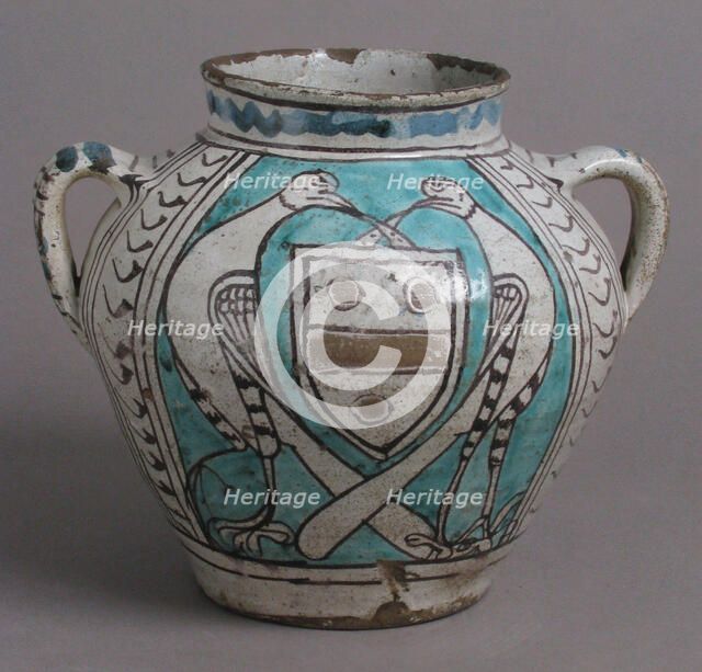 Two-Handled Jar with Birds and a Coat of Arms, Italian, early 1400s. Creator: Unknown.