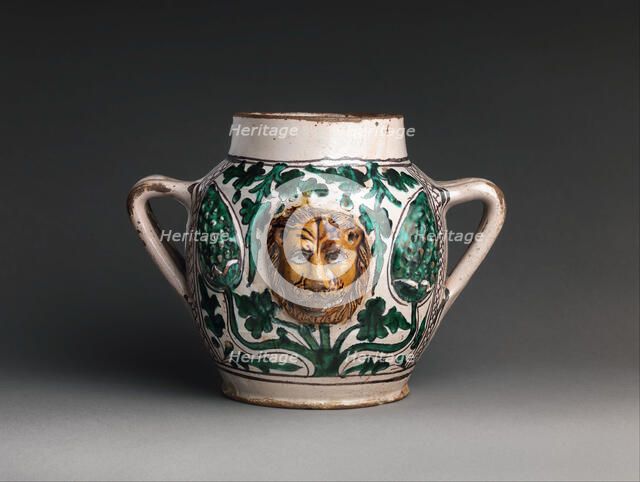Two-Handled Jar with Lions' Heads, Italian, early 15th century. Creator: Unknown.