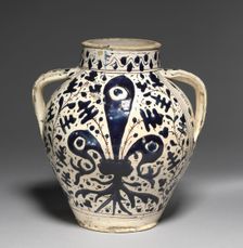 Two-Handled "Oak Leaf" Pharmacy Jar with Fleur-de-Lys, c. 1430-1450. Creator: Giunta di Tugio (Italian, c. 1382-1450), workshop of