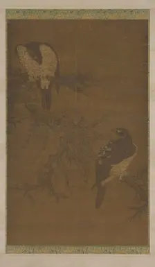 Two Hawks on a Withered Bough, Ming dynasty, 16th century. Creator: Unknown