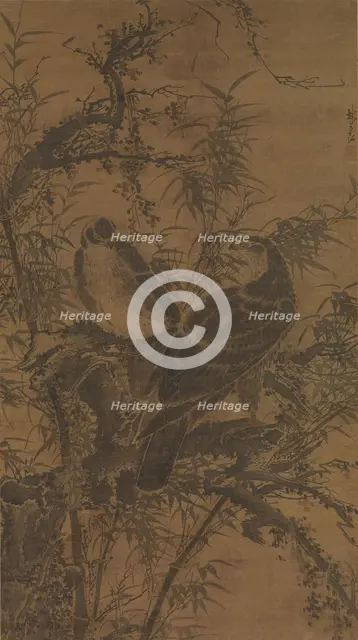 Two hawks in a thicket, mid- 15th century. Creator: Lin Liang.