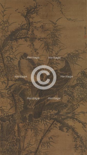 Two hawks in a thicket, mid- 15th century. Creator: Lin Liang.