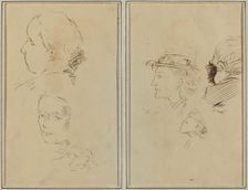 Two Head Studies and a Crouching Nude Woman; Two Women's Heads and a...[recto], 1884-1888. Creator: Paul Gauguin