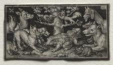 Two-headed Frog surrounded by Animals, 1594. Creator: Nicolaes de Bruyn (Netherlandish, 1571-1656); A. van Londerseel