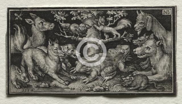 Two-headed Frog surrounded by Animals, 1594. Creator: Nicolaes de Bruyn (Netherlandish, 1571-1656); A. van Londerseel.