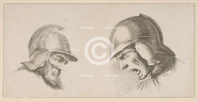 Two Heads of Old Soldiers, after 1641. Creator: Peregrine Lovell.