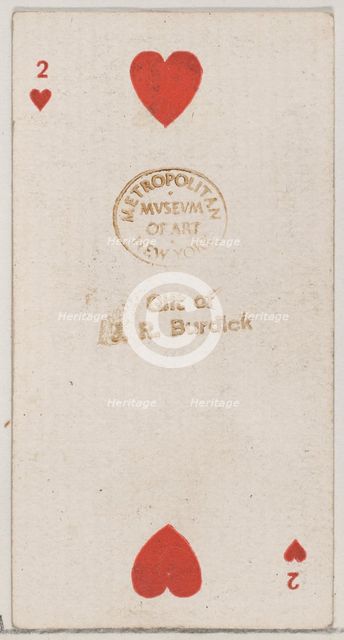 Two Hearts (red), from the Playing Cards series (N84) for Duke brand cigarettes, 1888., 1888. Creator: Unknown.