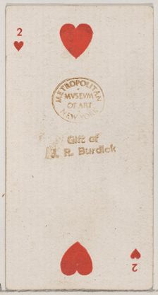 Two Hearts (red), from the Playing Cards series (N84) for Duke brand cigarettes, 1888., 1888. Creator: Unknown
