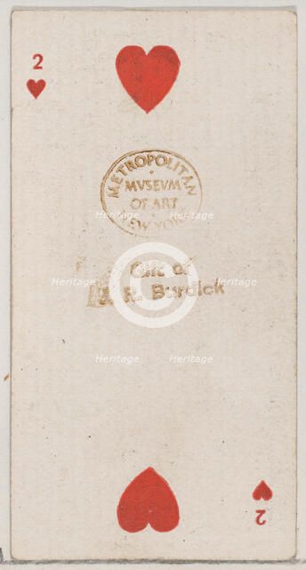 Two Hearts (red), from the Playing Cards series (N84) for Duke brand cigarettes, 1888., 1888. Creator: Unknown.