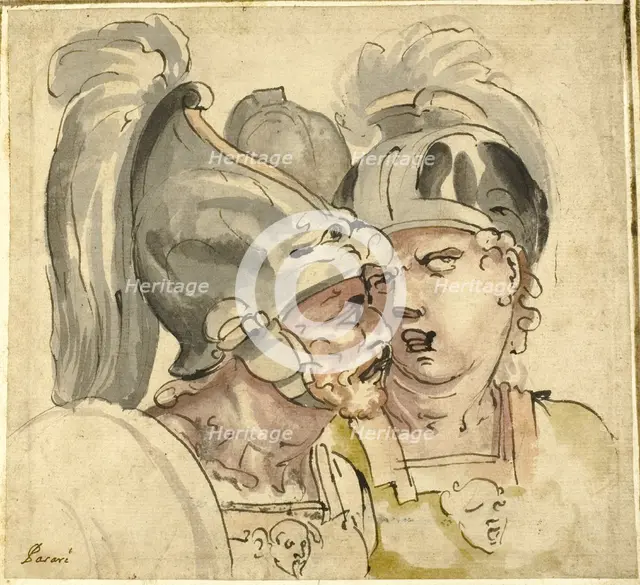 Two Helmeted Soldiers Conversing, n.d. Creator: Giuseppe Passeri.