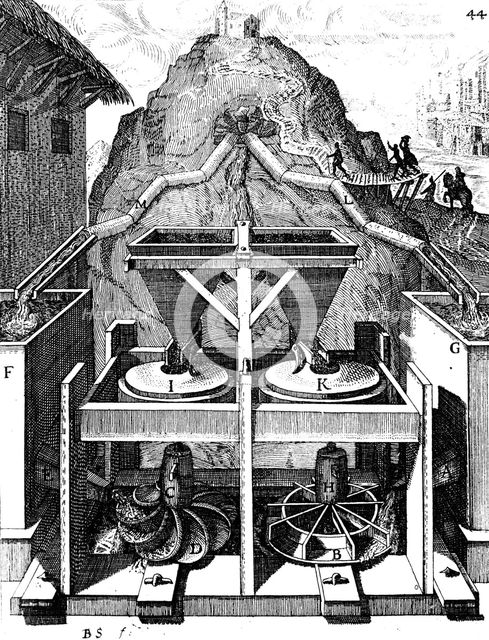 Two horizontal water wheels, 1673. Creator: Unknown.