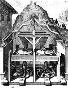 Two horizontal water wheels, 1673. Creator: Unknown