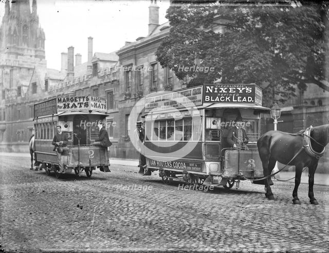 Two horse-drawn trams, High Street, Oxford, Oxfordshire, c1905. Artist: Henry Taunt