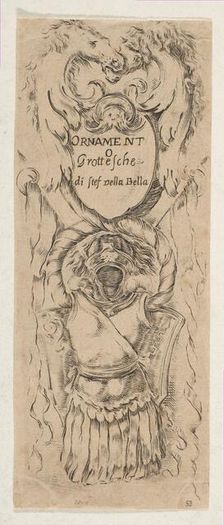 Two Horse Heads Framing a Shield, ca. 1653. Creator: Stefano della Bella