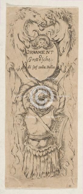 Two Horse Heads Framing a Shield, ca. 1653. Creator: Stefano della Bella.