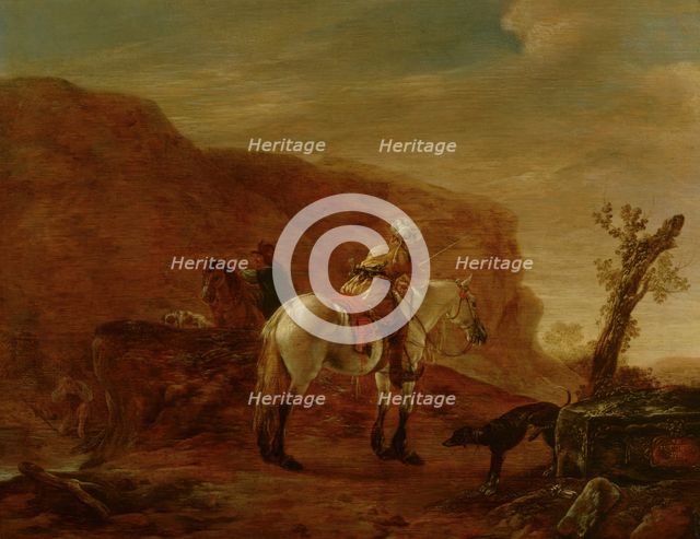 Two Horsemen by a Stream. Creator: Pieter Cornelisz Verbeecq.