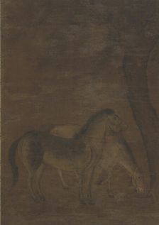 Two horses under a tree, Ming dynasty, 1368-1644. Creator: Unknown